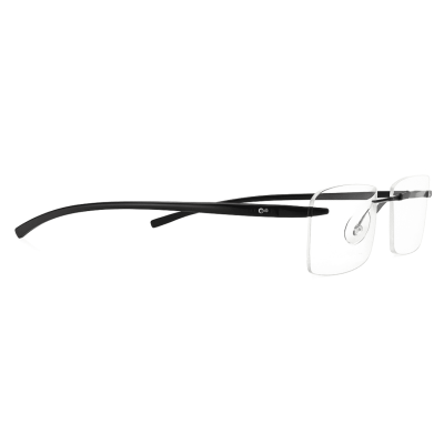 Rimless rectangle eyeglasses with lightweight metal bridge and black temples - Nations Optics