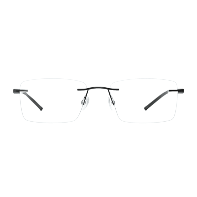 Rimless rectangle eyeglasses with lightweight metal bridge and black temples - Nations Optics