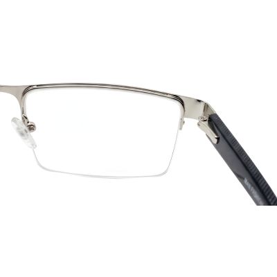 Sterling Apex Silver Semi Rimless Rectangular Eyeglass Frame with Black Acetate Temples