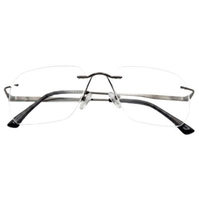 Prism Elite Silver Rimless Geometric Eyeglass Frame with Black Acetate Temples