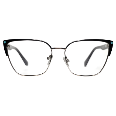 Black Blue-Grey Cat-Eye Browline Eyeglasses