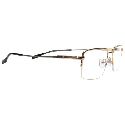 Imperial Crest Gold Semi Rimless Rectangular Eyeglass Frame with Brown Acetate Temples