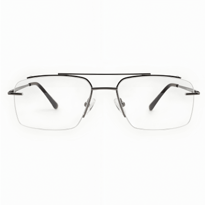 Grey Semi-Rimless Rectangular Eyeglasses