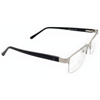 Sterling Apex Silver Semi Rimless Rectangular Eyeglass Frame with Black Acetate Temples