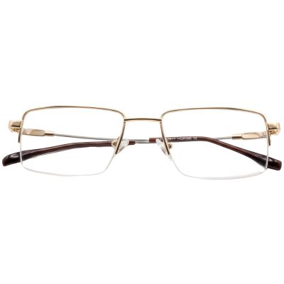 Imperial Crest Gold Semi Rimless Rectangular Eyeglass Frame with Brown Acetate Temples
