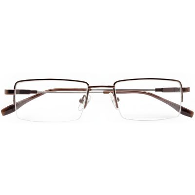 Bronze Edge Semi Rimless Rectangular Metal Eyeglass Frame for Prescription Lenses