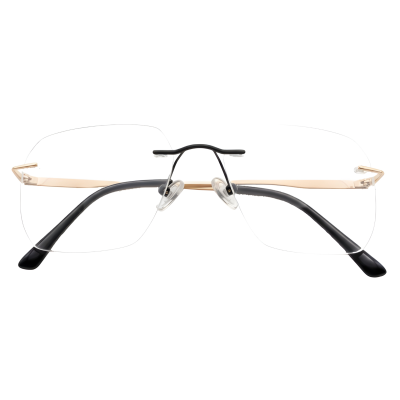 Gold Infinity Rimless Oversized Square Eyeglass Frame with Black Bridge Front View