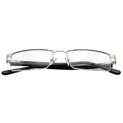 Sterling Apex Silver Semi Rimless Rectangular Eyeglass Frame with Black Acetate Temples