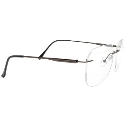 Prism Elite Silver Rimless Geometric Eyeglass Frame with Black Acetate Temples