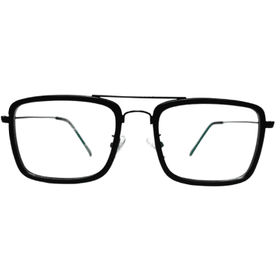 Black Metallic Slim Wire Eyewear – Full-Rim Almost Square Frame with Matte Outer Finish