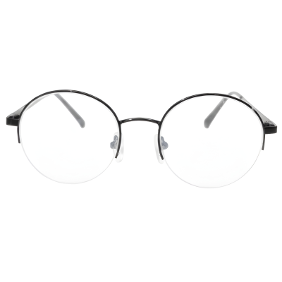 Black Round Half Rim Metal Eyeglasses for Men & Women