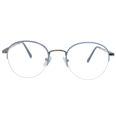 Blue Two-Tone Round Half Rim Eyeglasses for Women