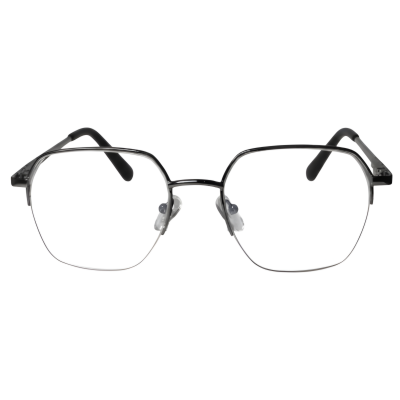Dark Grey Hexagonal Half Rim Metal Eyeglasses for Men & Women