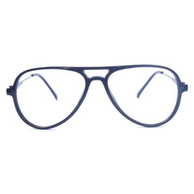 Black Aviator Full Rim Sheet Eyewear with Metallic Grey Temples