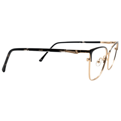 Flexon memory metal rectangular eyeglasses with gold front and black temples full rim frame - Nations Optics