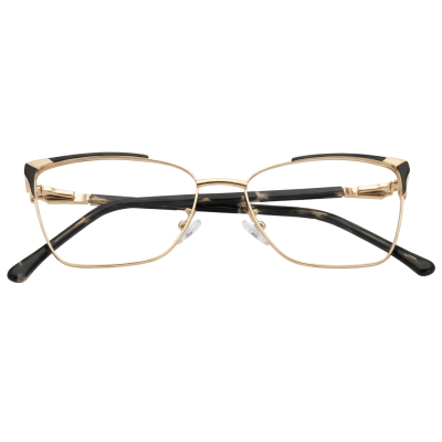 Flexon memory metal rectangular eyeglasses with gold front and black temples full rim frame - Nations Optics