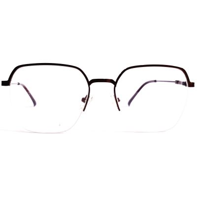 HexaLite Matte Steel Half-Rim Eyewear – Maroon Accent