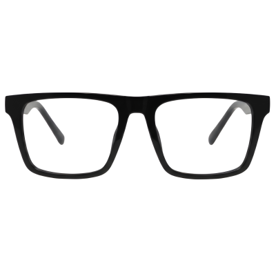 Jet Black Flat-Top Square Eyeglasses