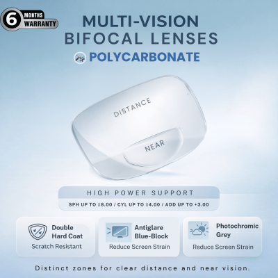 Nations Optics Multi Vision Bi-Focal – CR39 Lenses – Blue Block Photo Grey – High Power (With CYL)