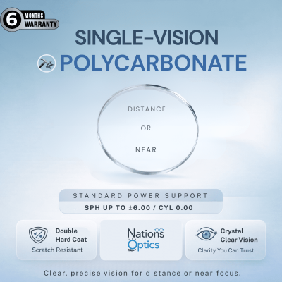Nations Optics Single Vision – Polycarbonate Lenses – Standard Power (No CYL)