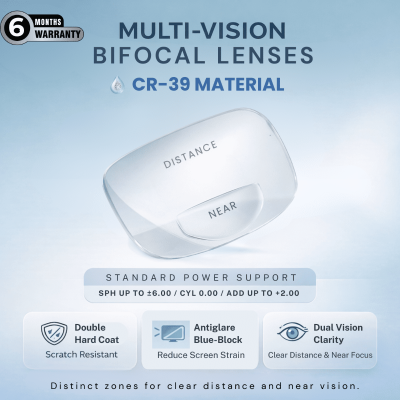 Nations Optics Multi Vision Bi-Focal – CR39 Lenses – Blue Block – Standard Power (No CYL) - Different Power (Both Eyes)