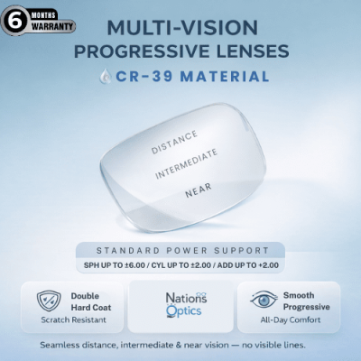 Nations Optics Multi Vision Progressive – CR39 Lenses – Standard Power (With CYL)
