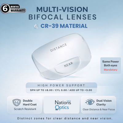 Nations Optics Multi Vision Bi-Focal – CR39 Lenses – High Power (No CYL) - Same Power (Both Eyes)