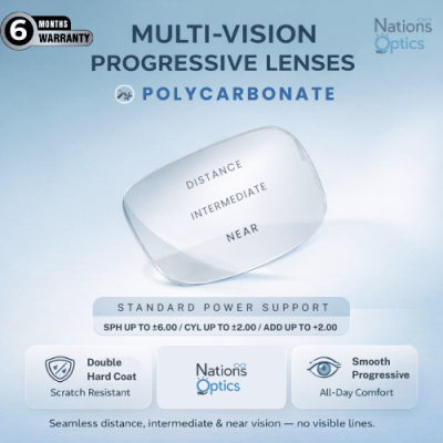 Nations Optics Multi Vision Progressive – Polycarbonate Lenses – Standard Power (With CYL)