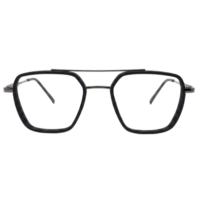 Matte Black Geometric Double Bridge Aviator Eyeglasses for Men