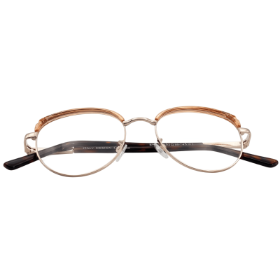 Titan-Flex nylon round eyeglasses with transparent brown frame and metal bridge - Nations Optics