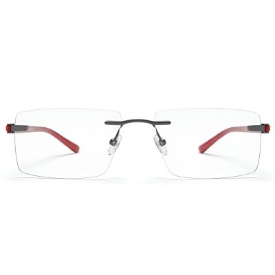 NationsOptics Maroon Rimless Rectangle Titanium Eyeglasses