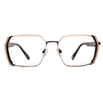 Peach Brown Geometric Oversized Eyeglasses