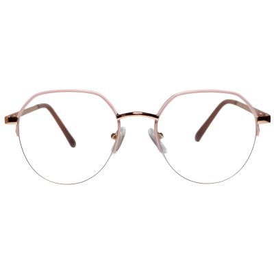 Pink Two-Tone Round Half Rim Eyeglasses for Women