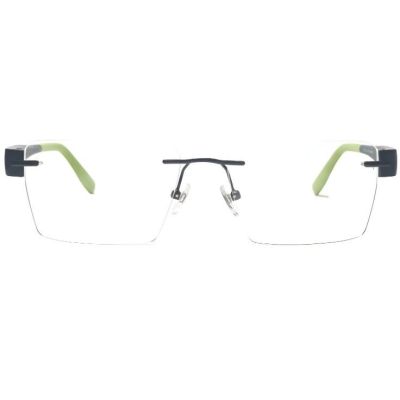 NationsOptics Ultra-Fine Metallic Green Rimless Rectangular Frames