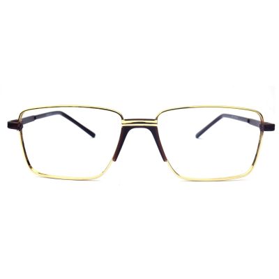 Metallic Rectangular Full Rim Eyewear – Golden & Brown