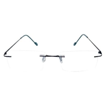Blue Rimless Rectangular Metal Eyeglasses for Men & Women