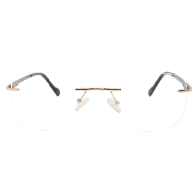 Gold Rimless Square Metal Eyeglasses for Men & Women