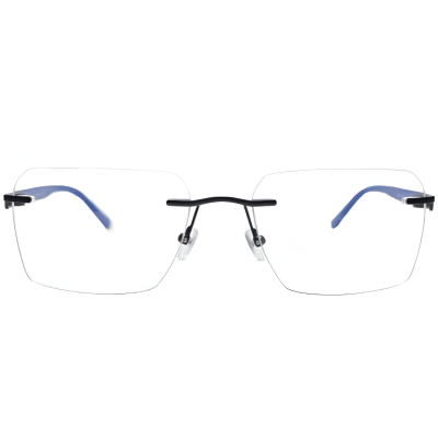 Rimless Titanium Square Eyeglasses with Carbon Fiber Temples