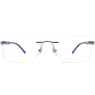 Rimless Titanium Square Eyeglasses with Carbon Fiber Temples Sky Blue