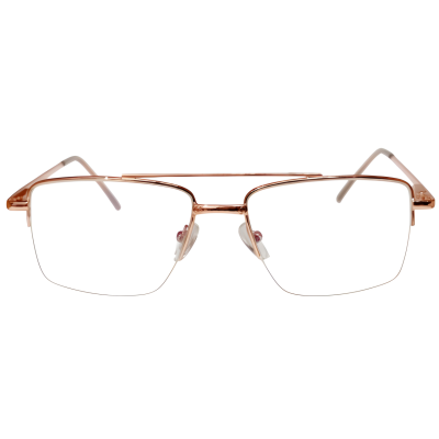 Rose Gold Double Bridge Half Rim Aviator Eyeglasses for Men & Women