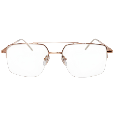 Rose Gold Geometric Double Bridge Half Rim Eyeglasses for Men & Women