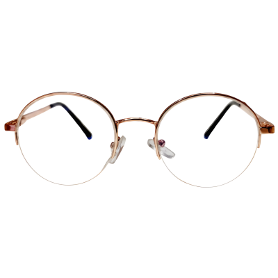 Rose Gold Round Half Rim Metal Eyeglasses for Men & Women