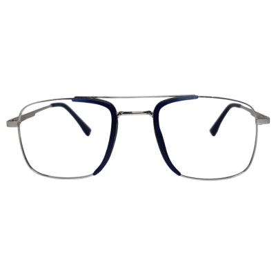 Silver Navy Blue Double Bridge Rectangle Aviator Eyeglasses