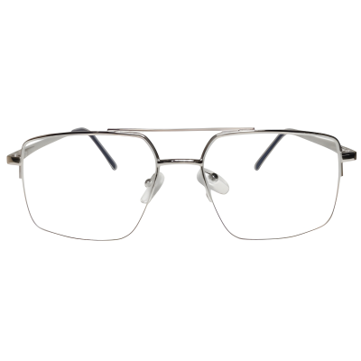 Silver Geometric Double Bridge Half Rim Eyeglasses for Men & Women