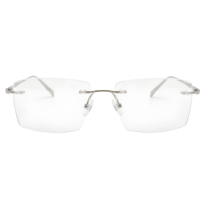 Silver Rimless Rectangular Metal Eyeglasses for Men & Women