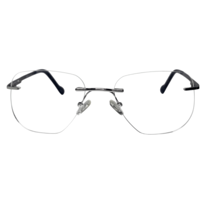 Silver Rimless Square Metal Eyeglasses for Men & Women