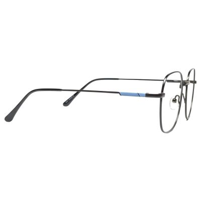 blue geometric full rim metal eyeglasses frame
