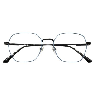 blue geometric full rim metal eyeglasses frame