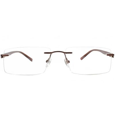 Unisex Brown Rectangle Rimless Titanium & Nylon Fibre Eyewear