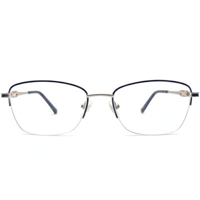 Women’s Semi-Rimless Titanium Oval Rectangular Glasses Blue